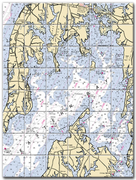 Eastern Bay Maryland Nautical Chart Tile Art-Mural-Kitchen Backsplash-Bathroom Tile-Countertop by SeaKoast