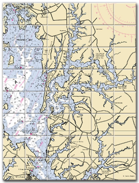 Wye River Maryland Nautical Chart Tile Art-Mural-Kitchen Backsplash-Bathroom Tile-Countertop by SeaKoast