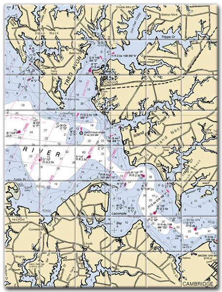 Oxford Maryland Nautical Chart Tile Art-Mural-Kitchen Backsplash-Bathroom Tile-Countertop by SeaKoast