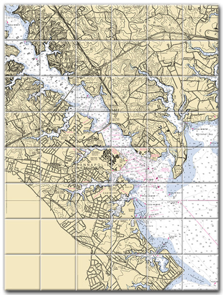 Severn River Maryland Nautical Chart Tile Art-Mural-Kitchen Backsplash-Bathroom Tile-Countertop by SeaKoast