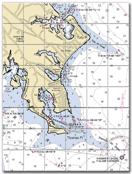 Thomas Point Maryland Nautical Chart Tile Art-Mural-Kitchen Backsplash-Bathroom Tile-Countertop by SeaKoast