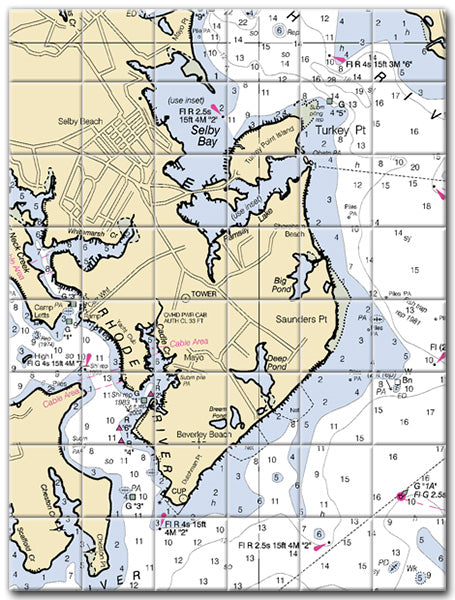 Saunders Point Maryland Nautical Chart Tile Art-Mural-Kitchen Backsplash-Bathroom Tile-Countertop by SeaKoast