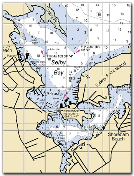 Selby Bay Maryland Nautical Chart Tile Art-Mural-Kitchen Backsplash-Bathroom Tile-Countertop by SeaKoast