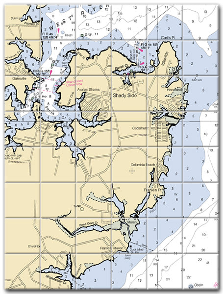 Shady Shore Maryland Nautical Chart Tile Art-Mural-Kitchen Backsplash-Bathroom Tile-Countertop by SeaKoast