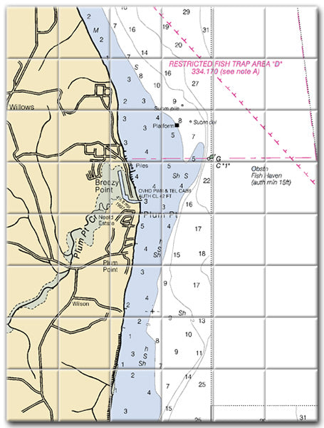 Plum Point Maryland Nautical Chart Tile Art-Mural-Kitchen Backsplash-Bathroom Tile-Countertop by SeaKoast