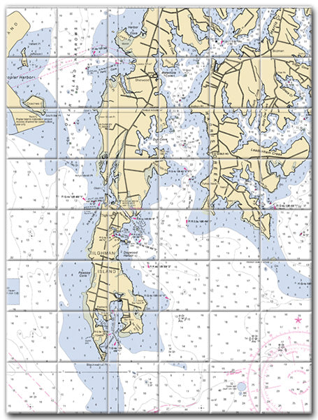 Tilghman Island Maryland Nautical Chart Tile Art-Mural-Kitchen Backsplash-Bathroom Tile-Countertop by SeaKoast