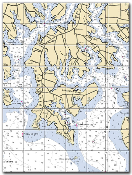 Harris Creek Maryland Nautical Chart Tile Art-Mural-Kitchen Backsplash-Bathroom Tile-Countertop by SeaKoast