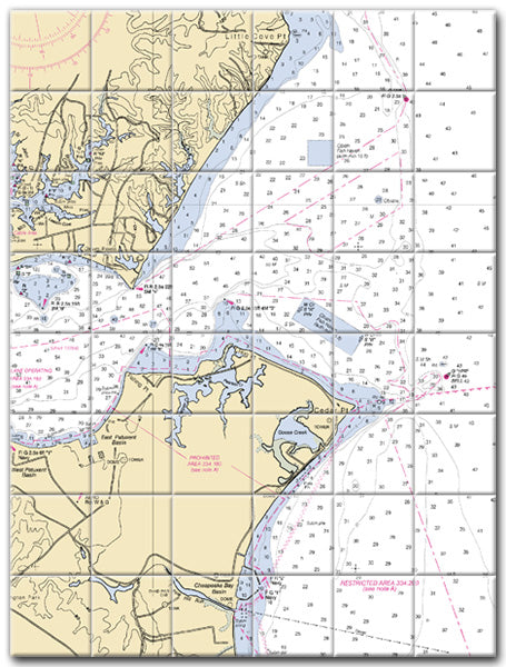 Cedar Point Maryland Nautical Chart Tile Art-Mural-Kitchen Backsplash-Bathroom Tile-Countertop by SeaKoast