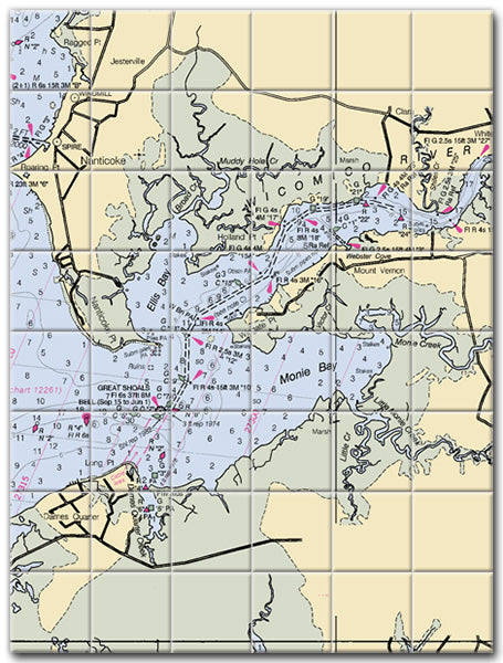 Wicomico River Maryland Nautical Chart Tile Art-Mural-Kitchen Backsplash-Bathroom Tile-Countertop by SeaKoast