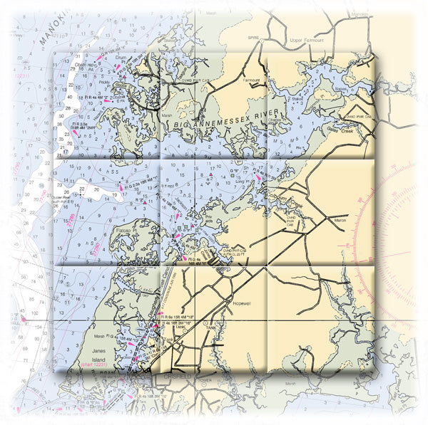 Big Annemessix River Maryland Nautical Chart Tile Art-Mural-Kitchen Backsplash-Bathroom Tile-Countertop by SeaKoast