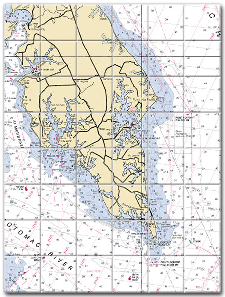 Point Lookout Maryland Nautical Chart Tile Art-Mural-Kitchen Backsplash-Bathroom Tile-Countertop by SeaKoast