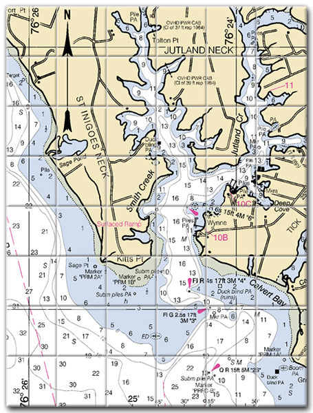 Jutland Neck Maryland Nautical Chart Tile Art-Mural-Kitchen Backsplash-Bathroom Tile-Countertop by SeaKoast