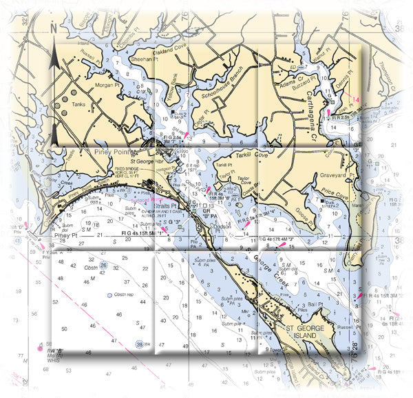 Piney Point Maryland Nautical Chart Tile Art-Mural-Kitchen Backsplash-Bathroom Tile-Countertop by SeaKoast