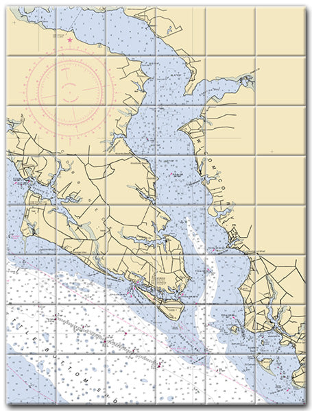 Wicomico River-Cobb Neck Maryland Nautical Chart Tile Art-Mural-Kitchen Backsplash-Bathroom Tile-Countertop by SeaKoast