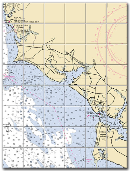 Lower Cedar Point Maryland Nautical Chart Tile Art-Mural-Kitchen Backsplash-Bathroom Tile-Countertop by SeaKoast