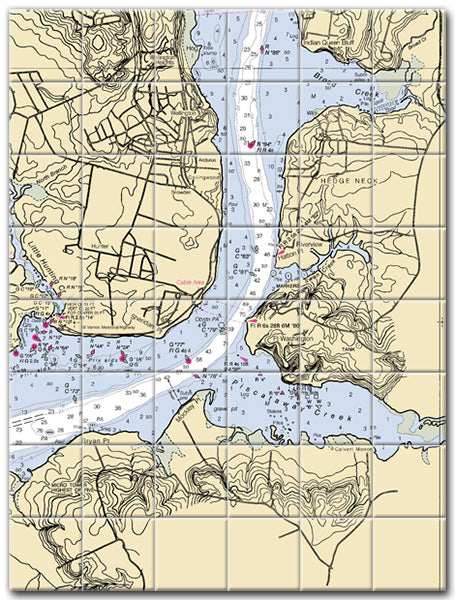 Hedge Neck Maryland Nautical Chart Tile Art-Mural-Kitchen Backsplash-Bathroom Tile-Countertop by SeaKoast