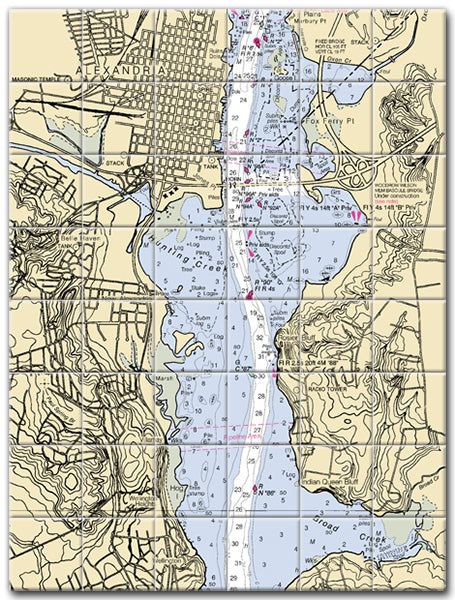 Rosier Bluff Maryland Nautical Chart Tile Art-Mural-Kitchen Backsplash-Bathroom Tile-Countertop by SeaKoast