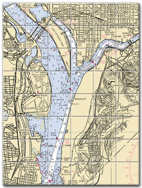 Anacostia Maryland Nautical Chart Tile Art-Mural-Kitchen Backsplash-Bathroom Tile-Countertop by SeaKoast