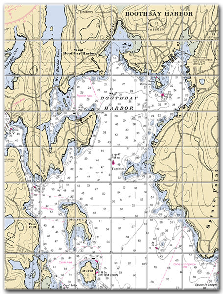 Boothbay Harbor Maine Nautical Chart Tile Art-Mural-Kitchen Backsplash-Bathroom Tile-Countertop by SeaKoast