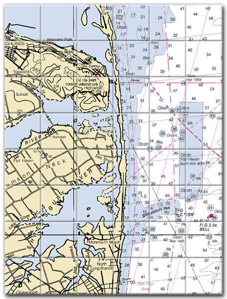 Atlantic Highlands-Rumson Neck New Jersey Nautical Chart Tile Art-Mural-Kitchen Backsplash-Bathroom Tile-Countertop by SeaKoast