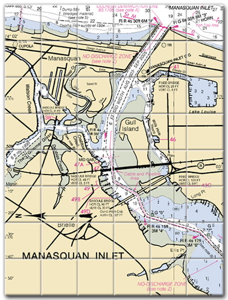 Manasquan Inlet New Jersey Nautical Chart Tile Art-Mural-Kitchen Backsplash-Bathroom Tile-Countertop by SeaKoast