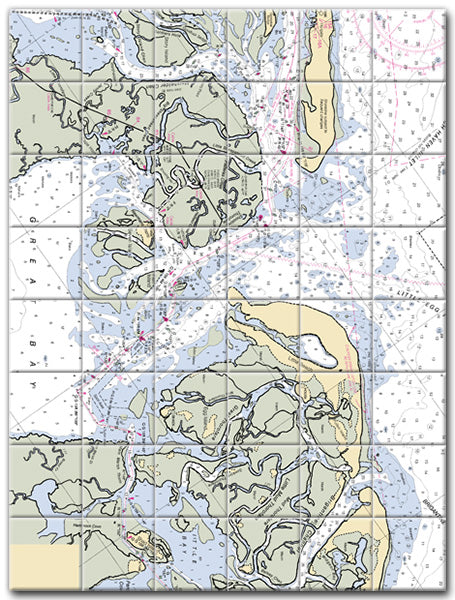 Great Bay New Jersey Nautical Chart Tile Art-Mural-Kitchen Backsplash-Bathroom Tile-Countertop by SeaKoast