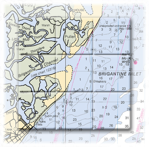 Brigantine Inlet New Jersey Nautical Chart Tile Art-Mural-Kitchen Backsplash-Bathroom Tile-Countertop by SeaKoast
