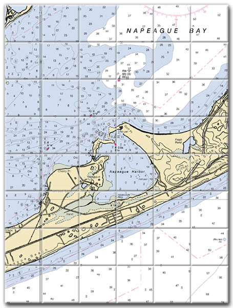 Napeague Harbor New York Nautical Chart Tile Art-Mural-Kitchen Backsplash-Bathroom Tile-Countertop by SeaKoast