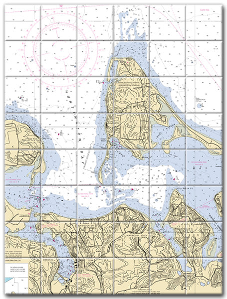 Huntington Bay New York Nautical Chart Tile Art-Mural-Kitchen Backsplash-Bathroom Tile-Countertop by SeaKoast