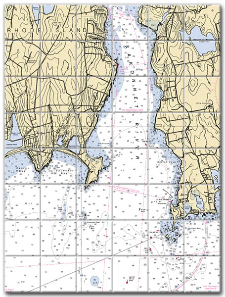 Sakonnet Point Rhode Island Nautical Chart Tile Art-Mural-Kitchen Backsplash-Bathroom Tile-Countertop by SeaKoast