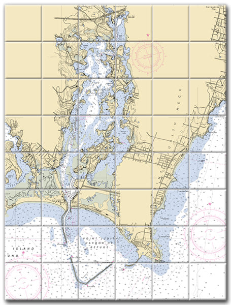 Point Judith Harbor Rhode Island Nautical Chart Tile Art-Mural-Kitchen Backsplash-Bathroom Tile-Countertop by SeaKoast