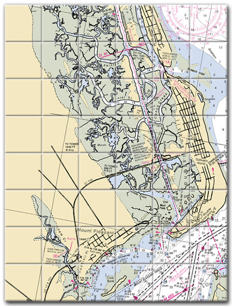 Sullivans Island South Carolina Nautical Chart Tile Art-Mural-Kitchen Backsplash-Bathroom Tile-Countertop by SeaKoast