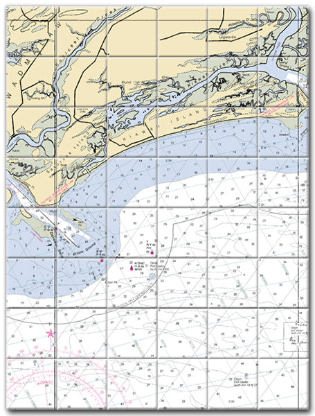 Kiawah Island South Carolina Nautical Chart Tile Art-Mural-Kitchen Backsplash-Bathroom Tile-Countertop by SeaKoast