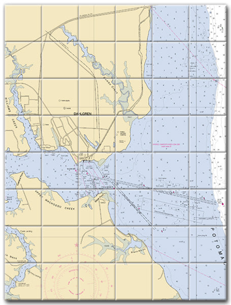 Dahlgren Virginia Nautical Chart Tile Art-Mural-Kitchen Backsplash-Bathroom Tile-Countertop by SeaKoast