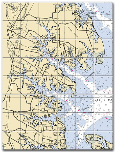 Fleets Bay Neck Virginia Nautical Chart Tile Art-Mural-Kitchen Backsplash-Bathroom Tile-Countertop by SeaKoast