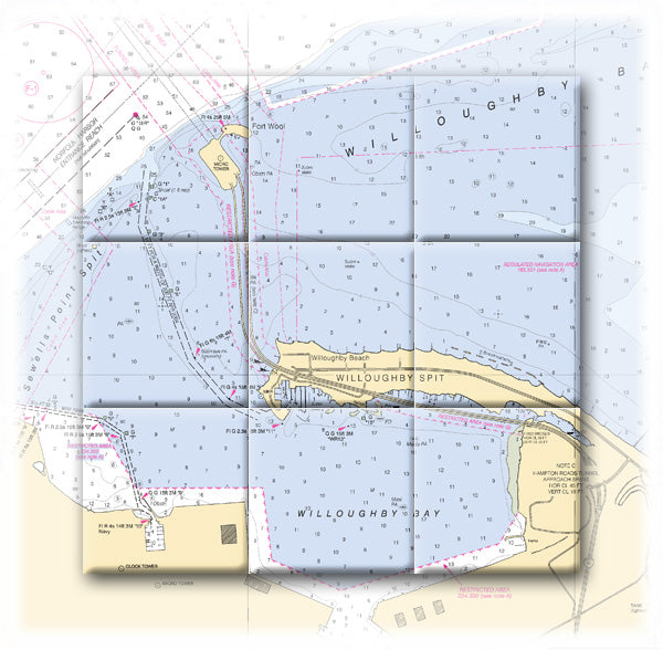 Willoughby Bay Virginia Nautical Chart Tile Art-Mural-Kitchen Backsplash-Bathroom Tile-Countertop by SeaKoast