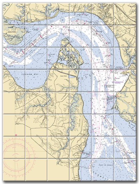 James River-Hog Island Virginia Nautical Chart Tile Art-Mural-Kitchen Backsplash-Bathroom Tile-Countertop by SeaKoast