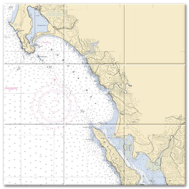 Bodega Bay California Nautical Chart Tile Mural-Kitchen Backsplash-Bathroom Tile-Countertop by SeaKoast