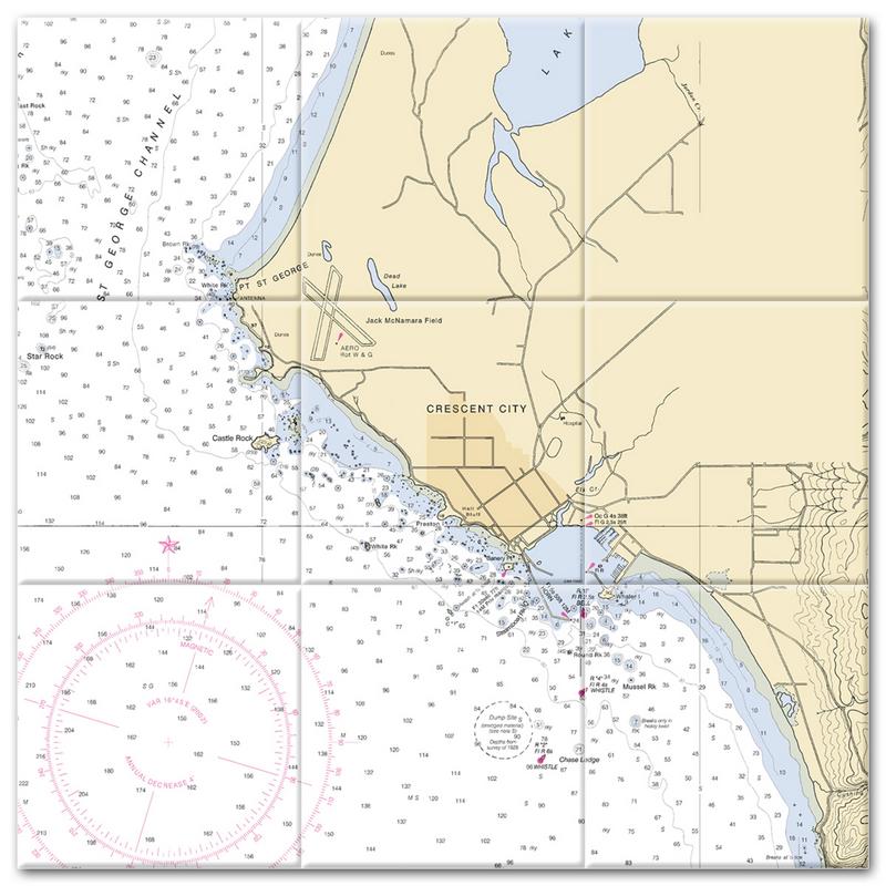 Crescent City California Nautical Chart Tile Mural-Kitchen Backsplash-Bathroom Tile-Countertop by SeaKoast