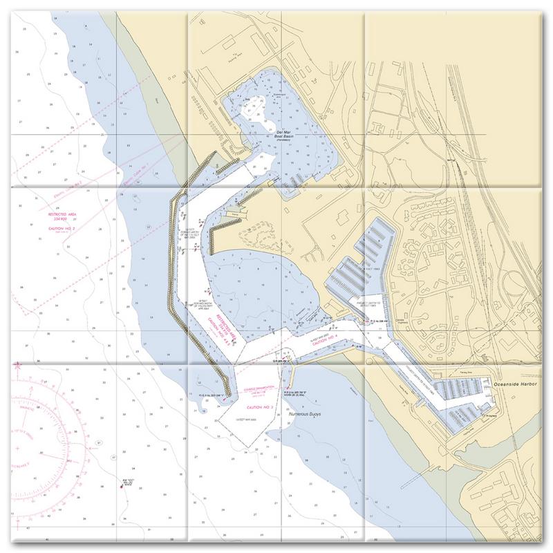 Del Mar Boat Basin California Nautical Chart Tile Mural-Kitchen Backsplash-Bathroom Tile-Countertop by SeaKoast