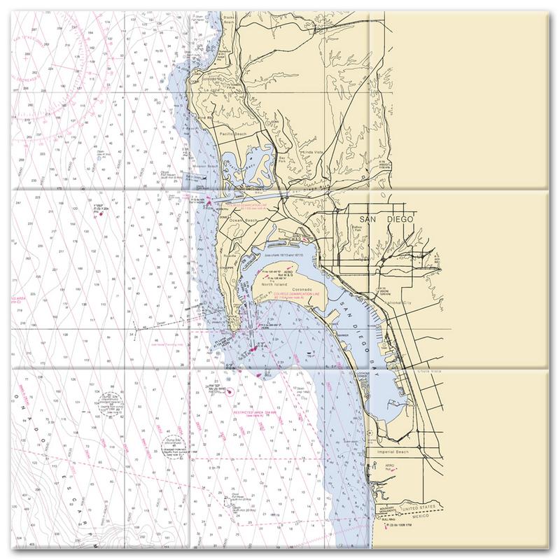 La Jolla California Nautical Chart Tile Mural-Kitchen Backsplash-Bathroom Tile-Countertop by SeaKoast