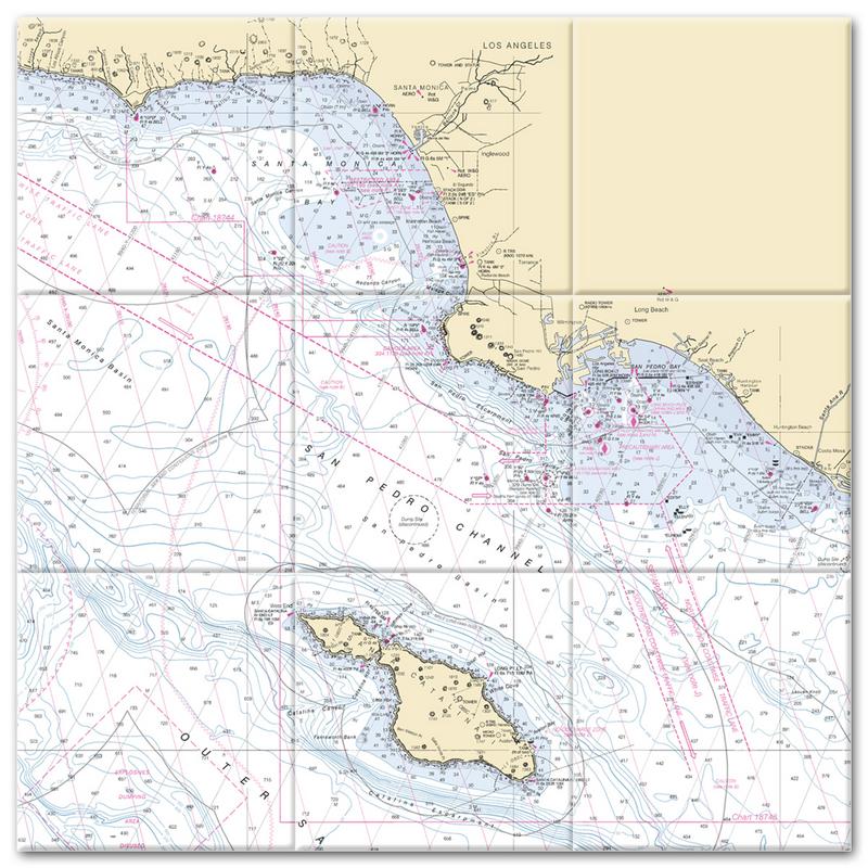 Malibu Catalina California Nautical Chart Tile Mural-Kitchen Backsplash-Bathroom Tile-Countertop by SeaKoast