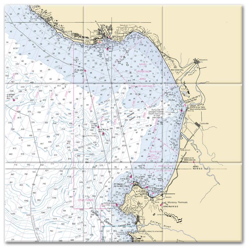 Monterey Bay California Nautical Chart Tile Mural-Kitchen Backsplash-Bathroom Tile-Countertop by SeaKoast