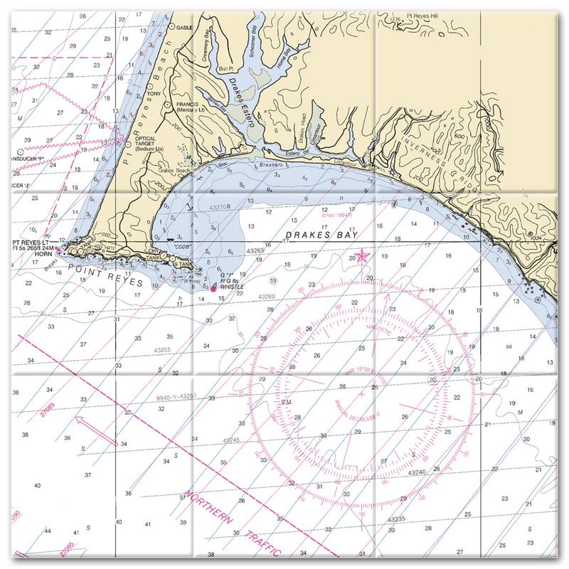 Point Reyes California Nautical Chart Tile Mural-Kitchen Backsplash-Bathroom Tile-Countertop by SeaKoast