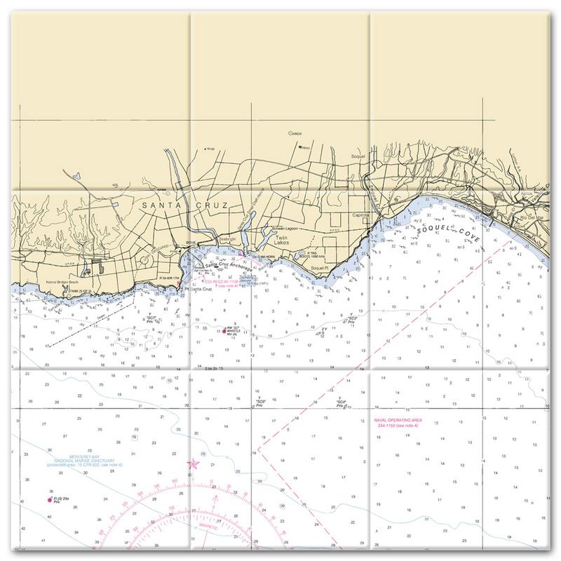 Santa Cruz California Nautical Chart Tile Mural-Kitchen Backsplash-Bathroom Tile-Countertop by SeaKoast