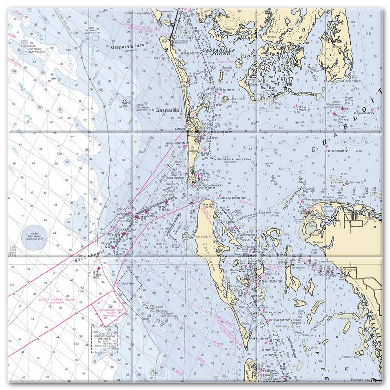 Boca Grande Florida Nautical Chart Tile Mural-Kitchen Backsplash-Bathroom Tile-Countertop by SeaKoast