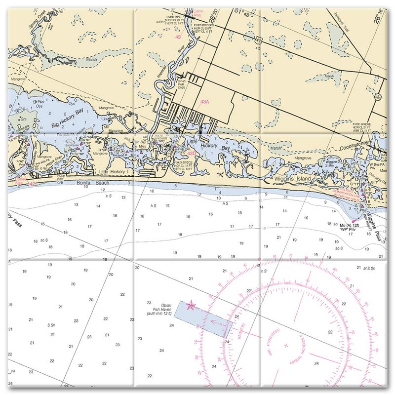 Bonita Springs Florida Nautical Chart Tile Mural-Kitchen Backsplash-Bathroom Tile-Countertop by SeaKoast