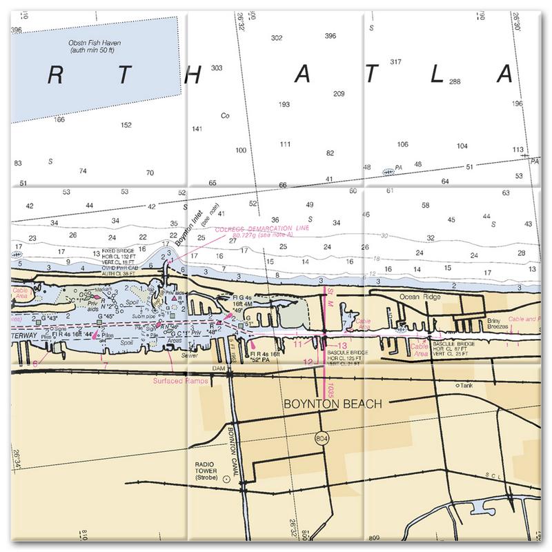 Boynton Beach Florida Nautical Chart Tile Mural-Kitchen Backsplash-Bathroom Tile-Countertop by SeaKoast