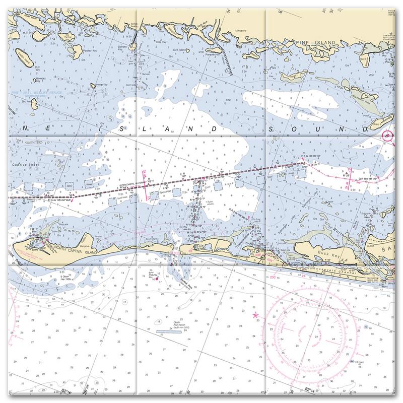 Captiva Island Florida Nautical Chart Tile Mural-Kitchen Backsplash-Bathroom Tile-Countertop by SeaKoast