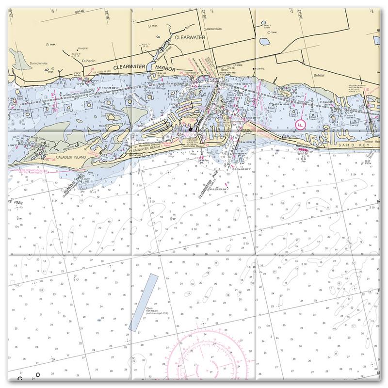 Clearwater Florida Nautical Chart Tile Mural-Kitchen Backsplash-Bathroom Tile-Countertop by SeaKoast